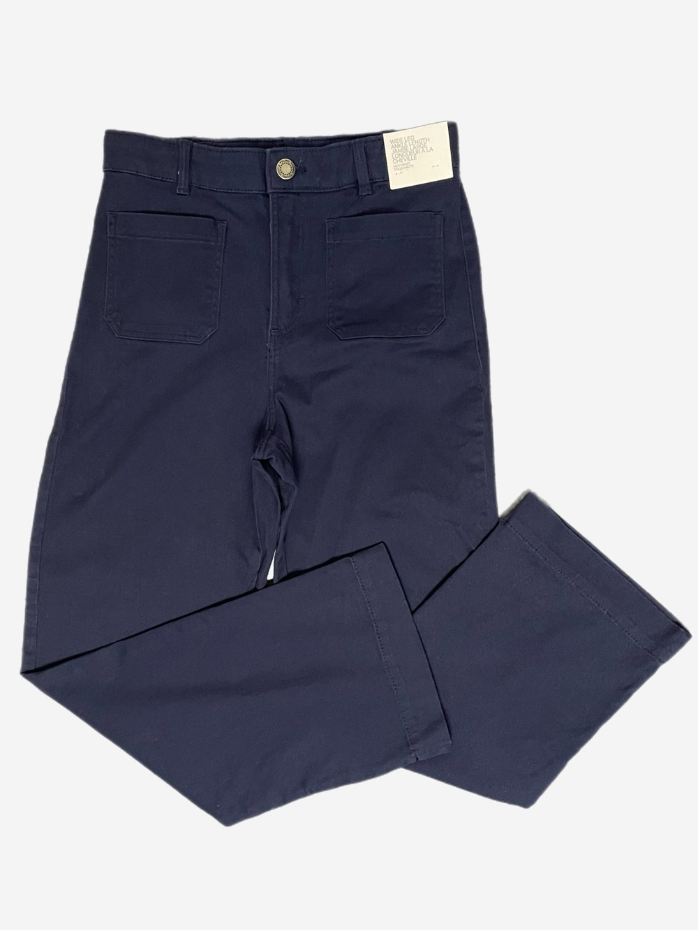 H&M Girls NWT Blue wide leg ankle length patch pocket pants back to school M